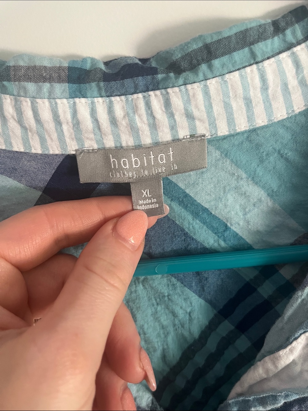 Habitat 3/4 Sleeve Mixed Print Stir it up Plaid Top, Size Medium - Picture 3 of 8